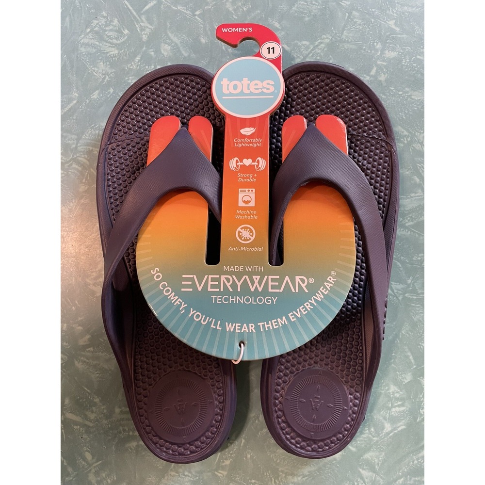 Totes Everywear Women Beach Sandal Slip on Thong Navy Blue Size 11 New w/ Tags